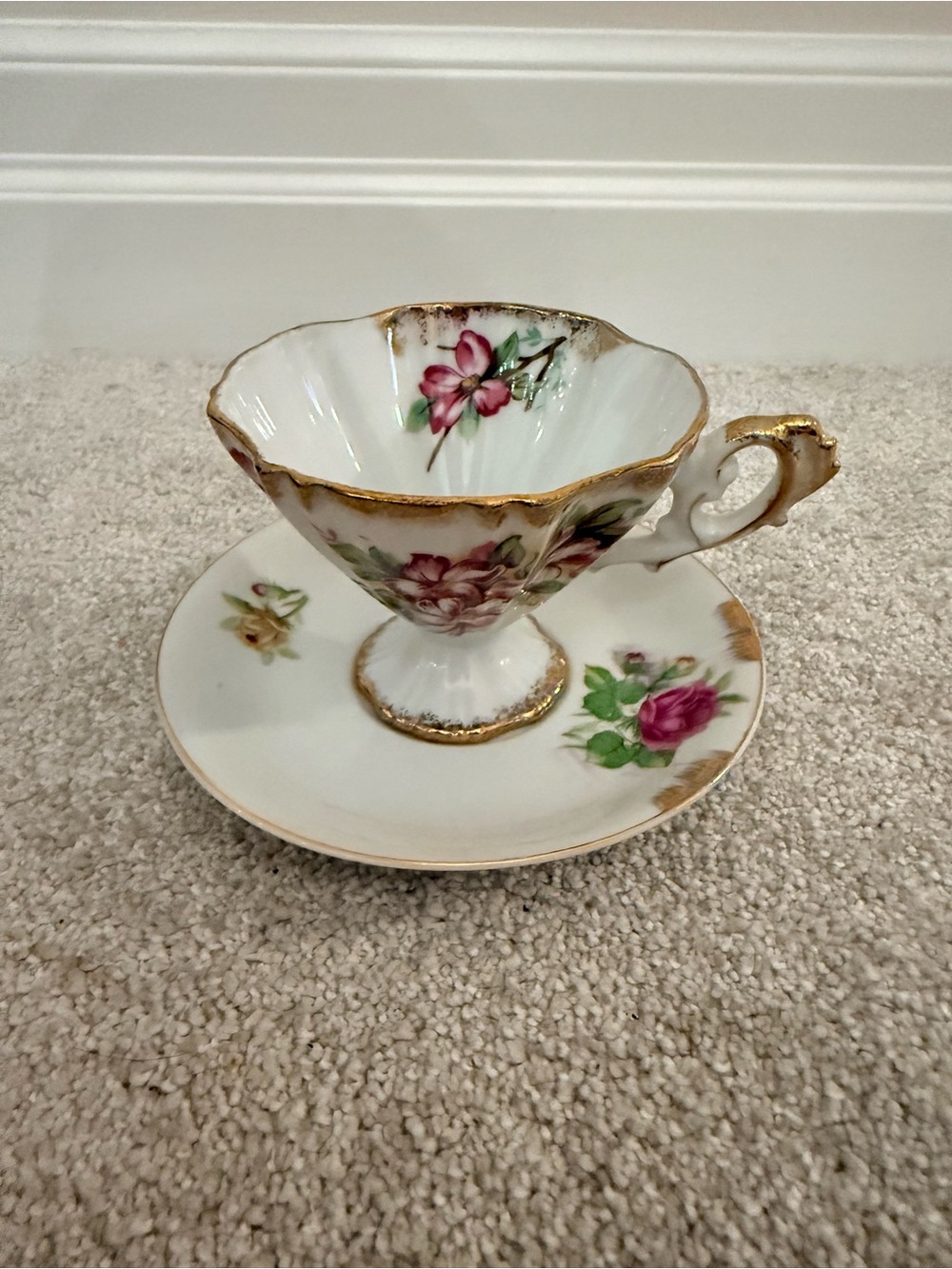 Floral Teacup and Saucer Set with Gold Trim made in Japan